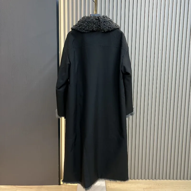 Winter New Style Rabbit Faux Fur Reversible Thickened Warm Woolen Collar Simple Loose Wide Long Furry Coat Long Sleeves Jacket