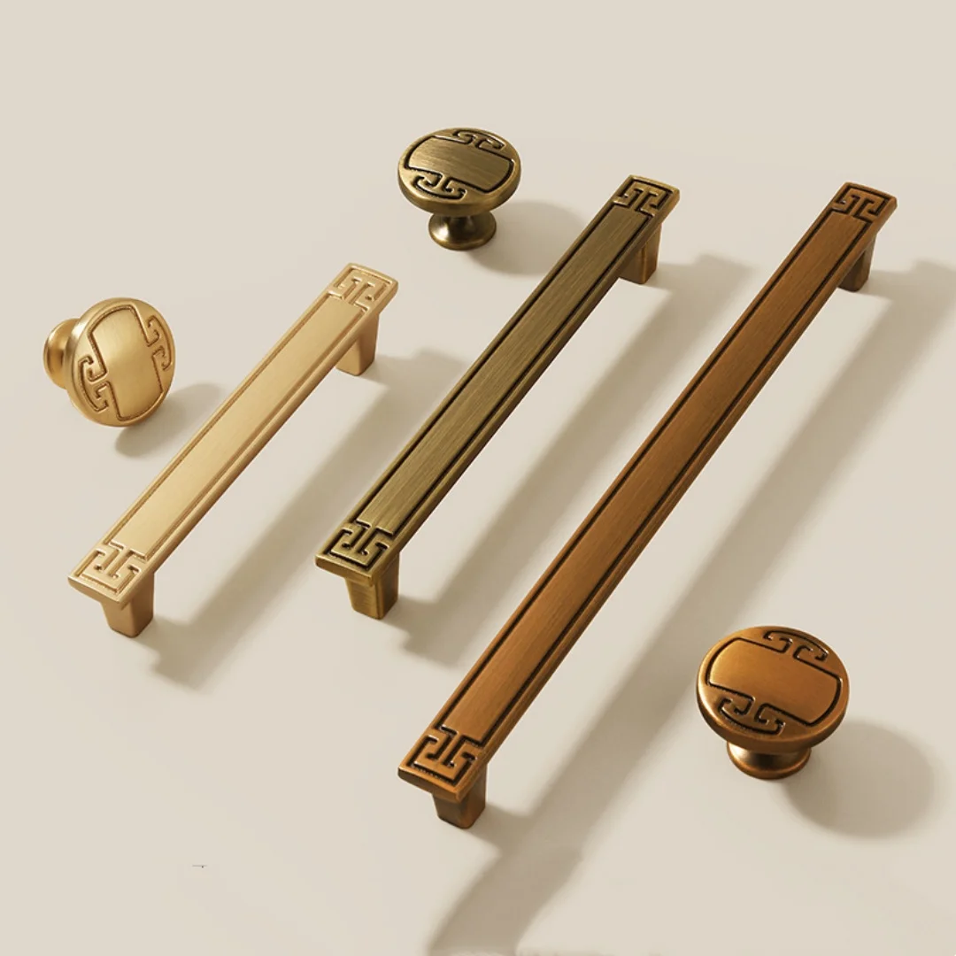 96 128 192mm New chinese Retro Style Stain Brass Antique Brass Coffee Bronze Cupboard Wardrobe Drawer Of Cabinet Handle Knob