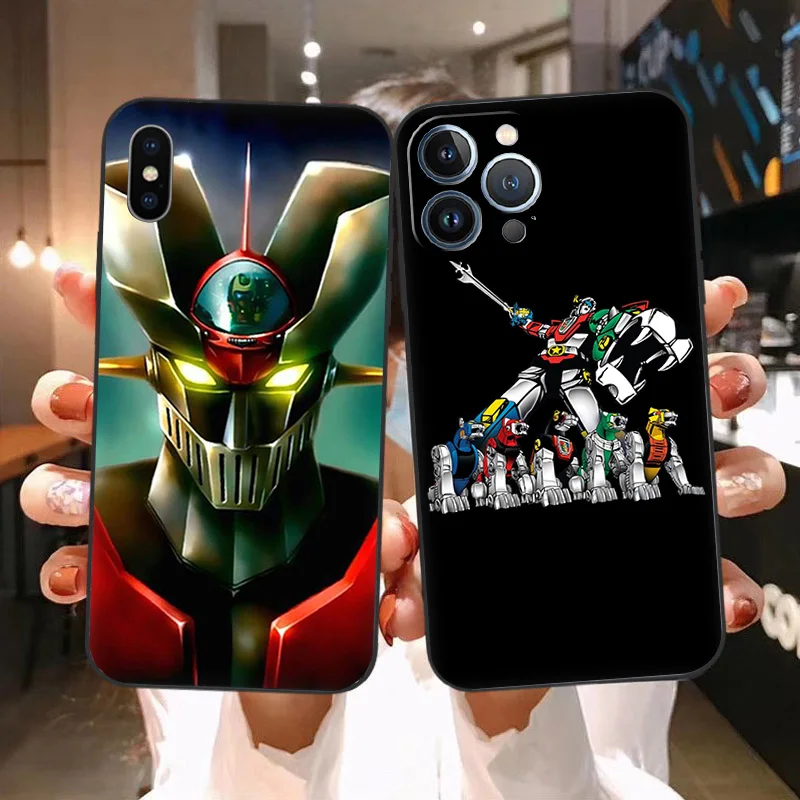 Soft Phone Cases For iphone 16 15 14 13 12 11 Pro XS Max Mini XR 7 8 Plus 16ProMax UFO Robot Grendizer Black Matte Cover