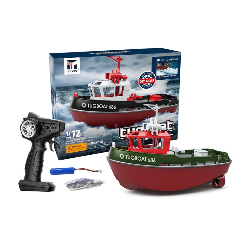 Rebocador RC escala 1:72 686R, navio de controle remoto de motor duplo, modelo de simulação realista, presente de brinquedo de barco para meninos