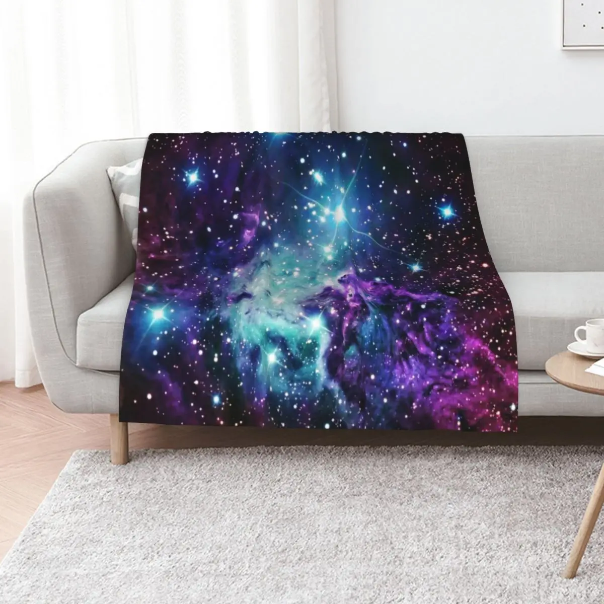 

Fox Fur Nebula Teal Turquoise Purple Throw Blanket Thins Flannels Winter beds Travel Blankets