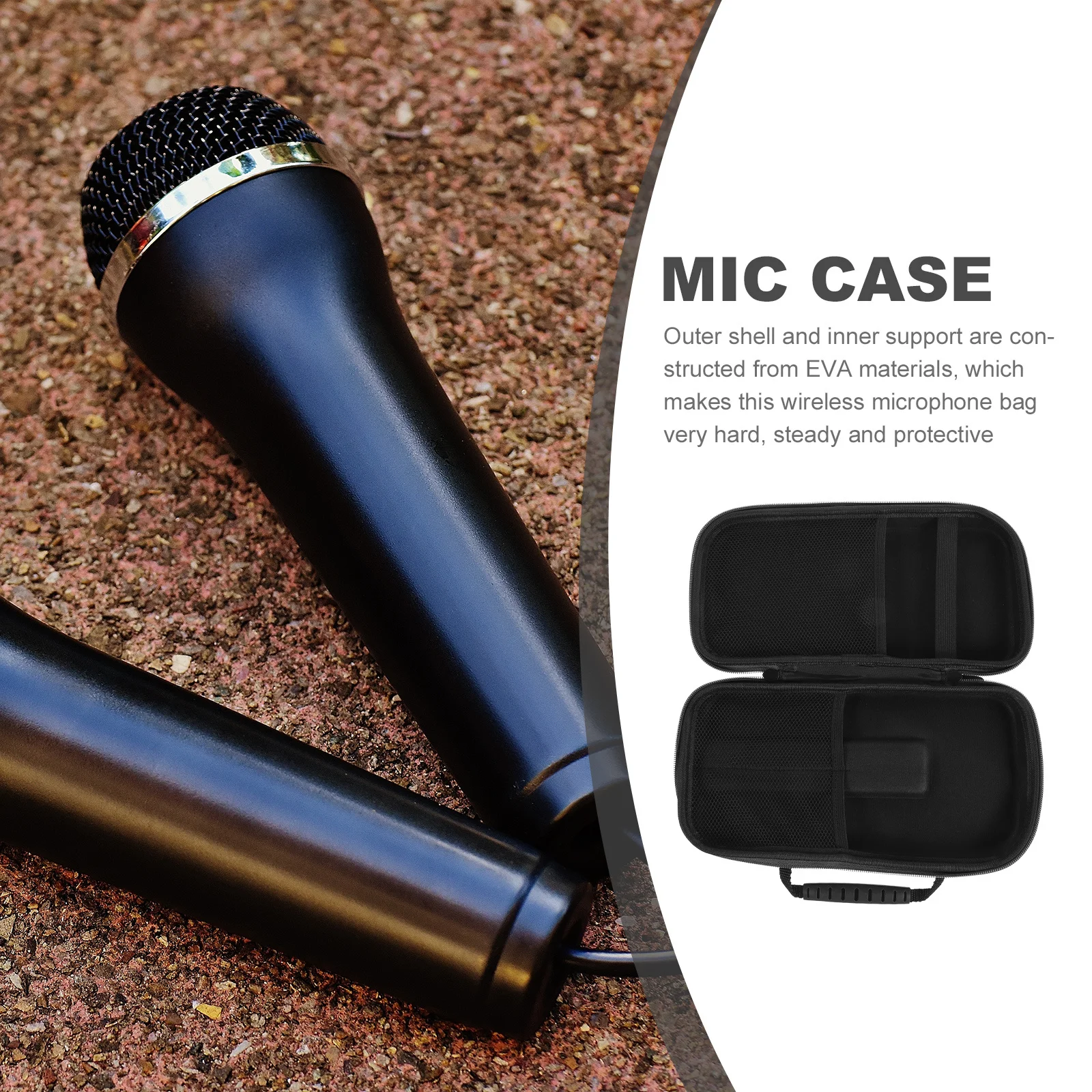 

Wireless Microphone Case Eva Hard Protective Mic Storage Pouch Portable with Zipper Mesh Bag for Travel Outdoor Mic Accessories