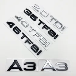 3D Flat Letters ABS Emblem 2.0TDI 35TFSI 40TFSI for Audi A3 S3 Car Trunk Lid Nameplate Badge Logo Sticker Chrome Glossy Black