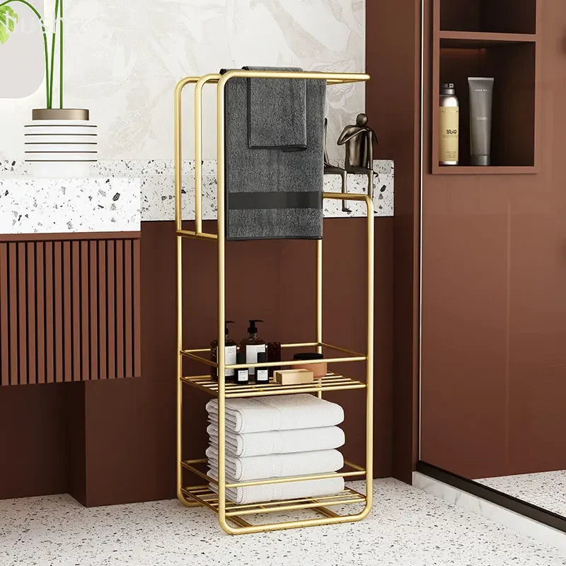 Bathroom floor towel rack toilet Nordic wrought iron shelf bathtub light luxury storage rack bath towel rack floor-standing