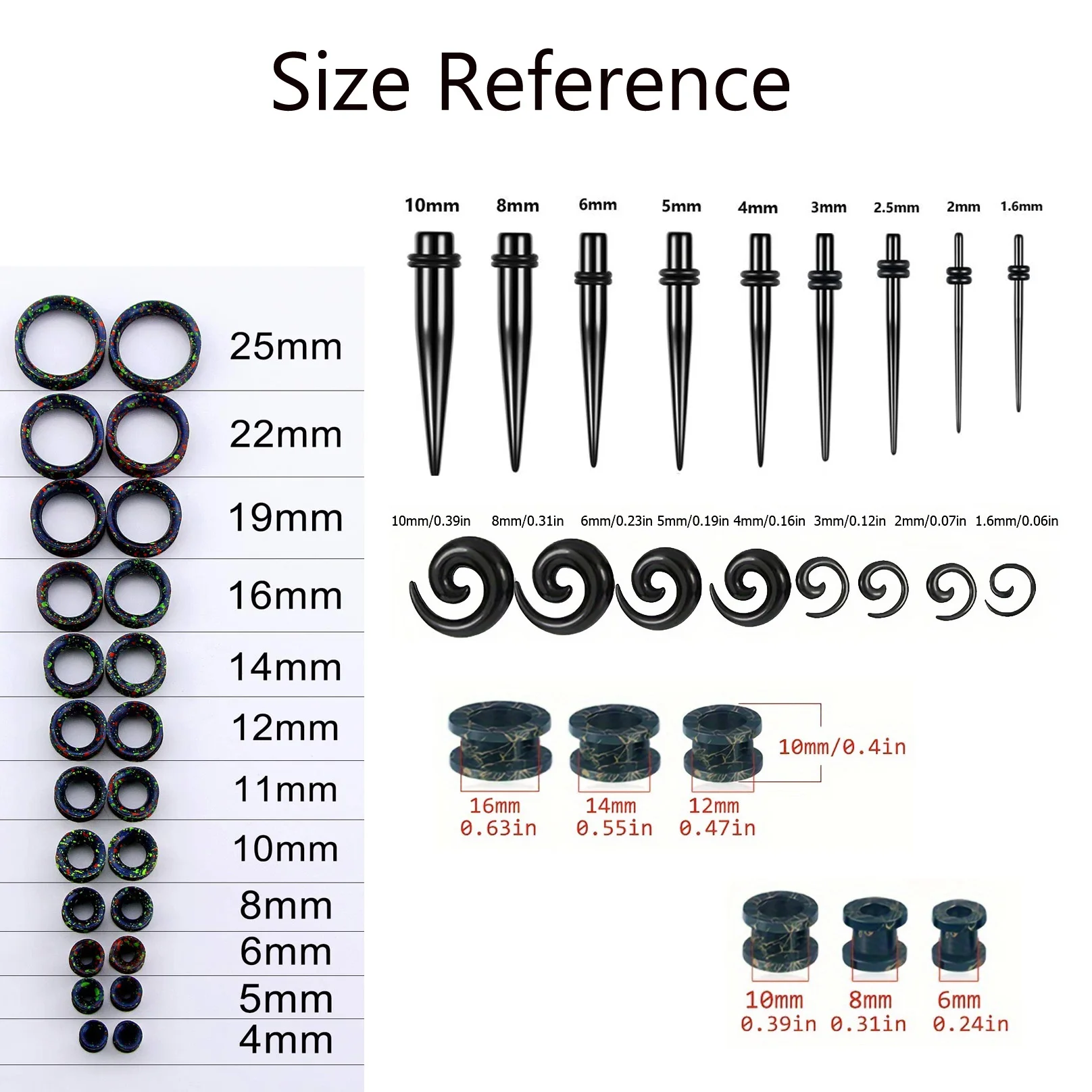 2/14pcs Ear Stretching Acrylic Tapers Plug Pincher Silicone Tunnel Ear Gauges Expander Body Piercing Jewelry Size 6/8/10mm