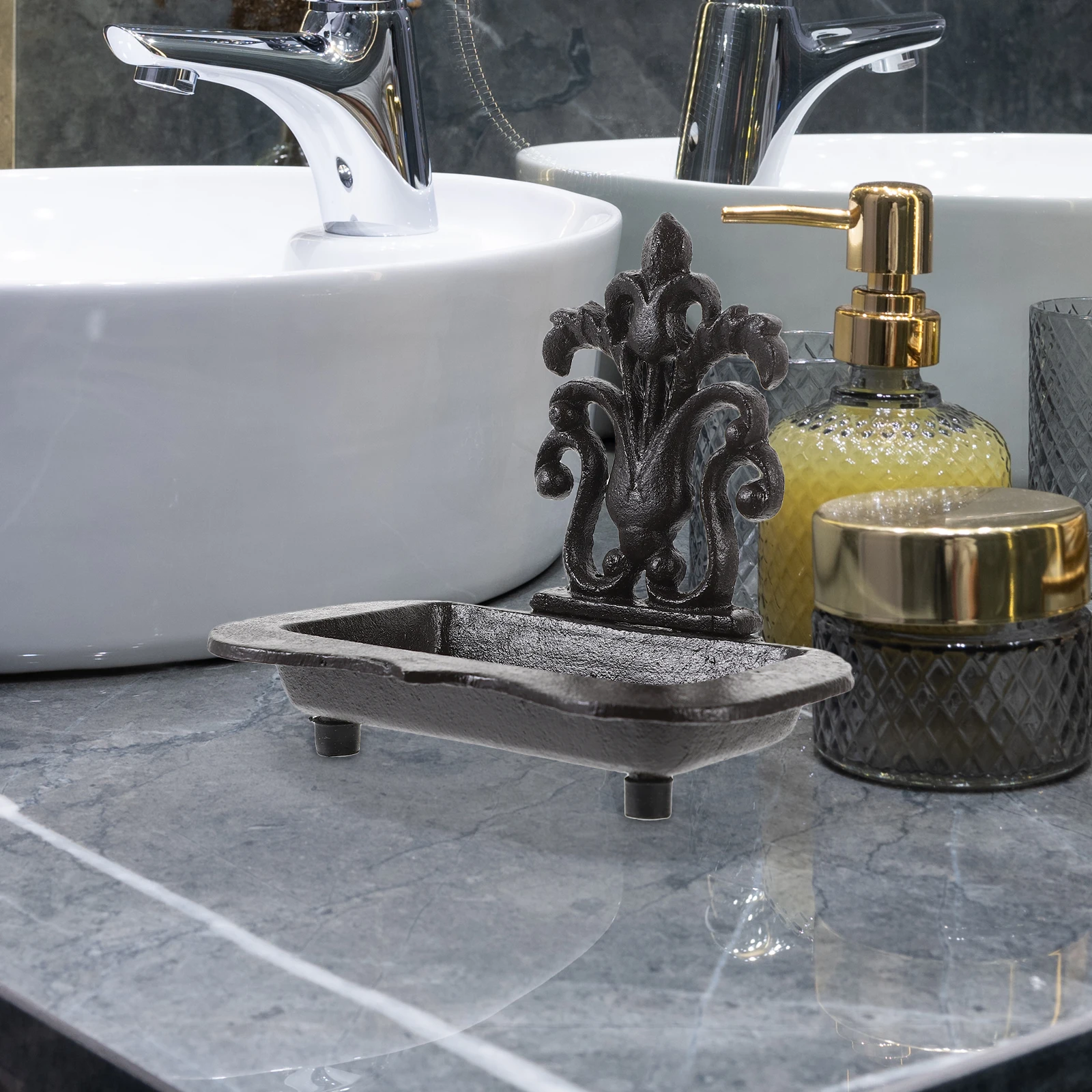 

Soap Box Durable Holder Draining Rack Vintage Iron Metal Dish Rustic Sink Unique Shape Beautiful Design Practical Storage Home
