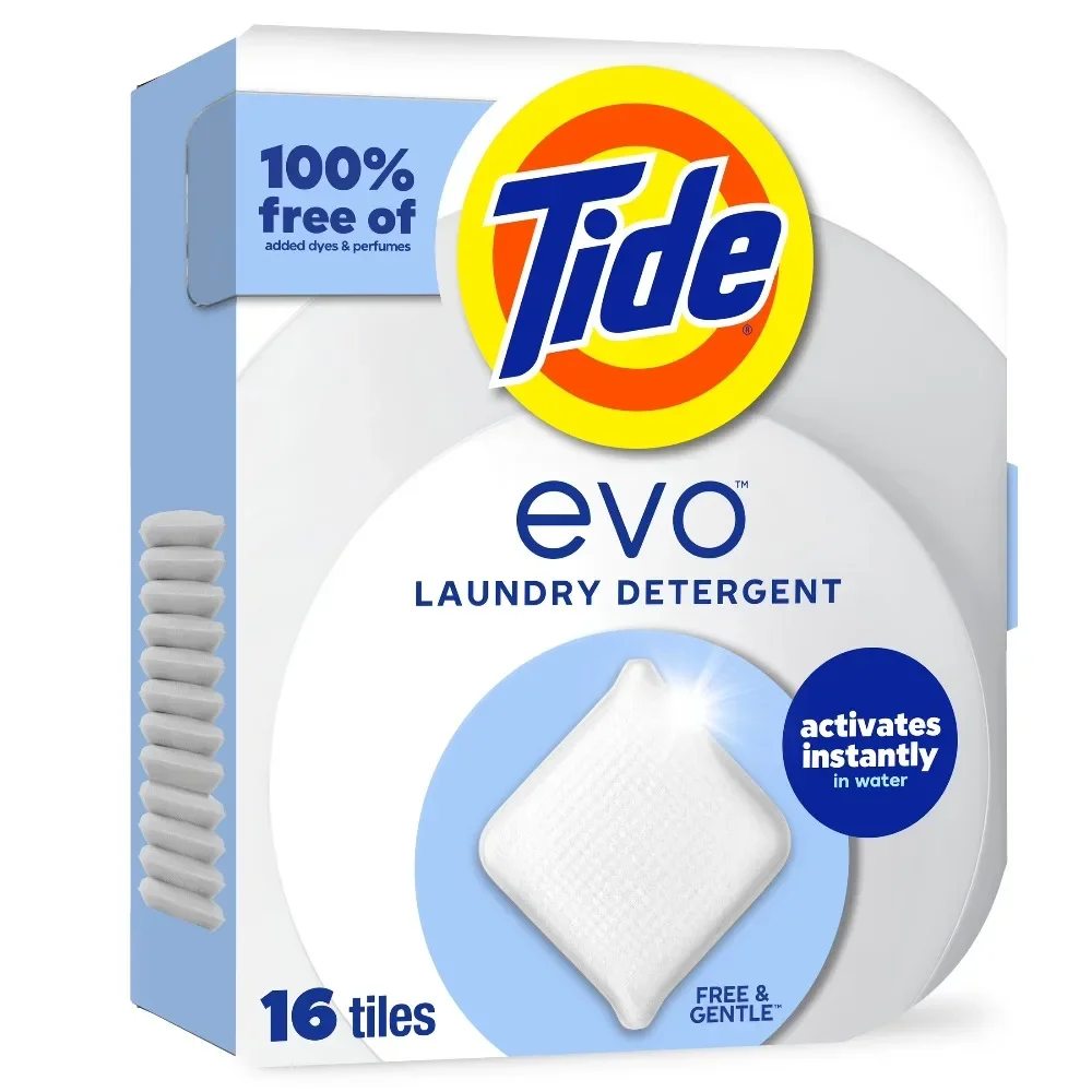 Unscented Laundry Detergent Tiles, 16 Count, Works on 100% of Common Stains, Free & Gentle, Eco-Friendly, Hypoallergenic Cleaning