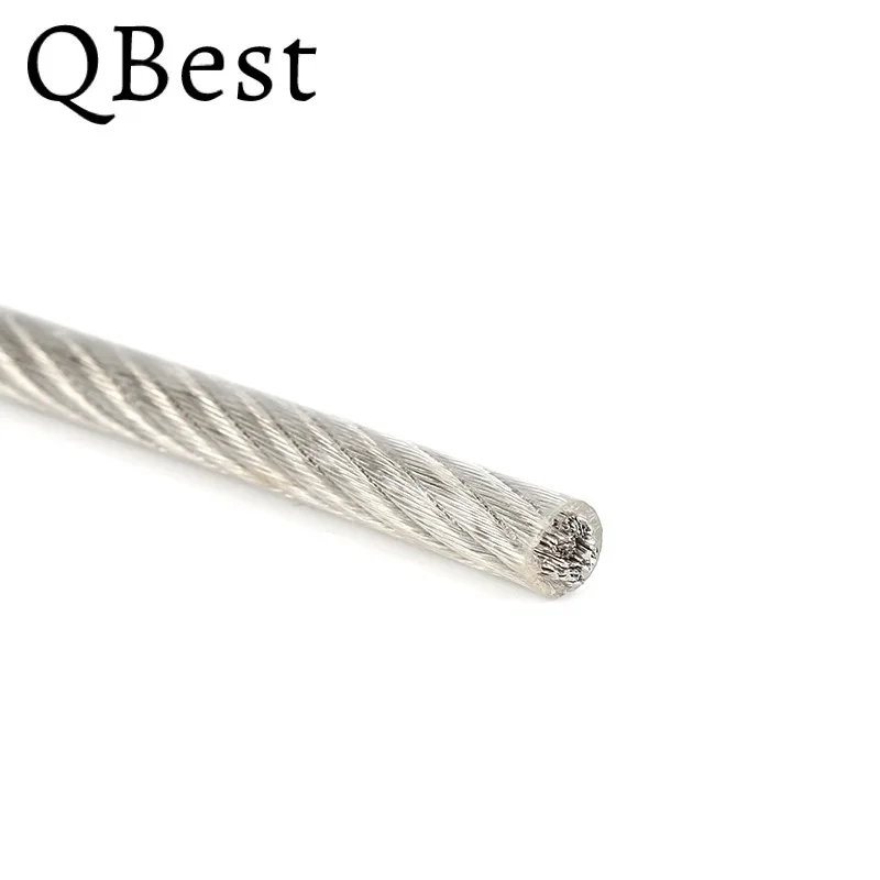 QBest 50M 0.8/1.5/2/2.5/3/4mm 7x7 PVC Coated Flexible steel wire Rope Soft Cable Transparent 304 Stainless Steel Clothesline