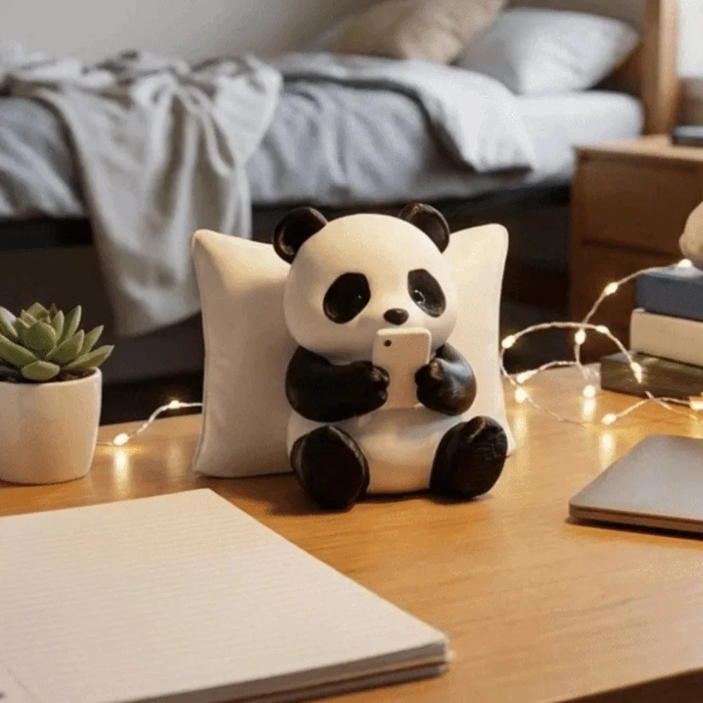 Cute Panda Car Dashboard Figurine, Creative Animal Desk Decor, Resin Panda Sculpture Ornament for Home Office, Collectible Gift