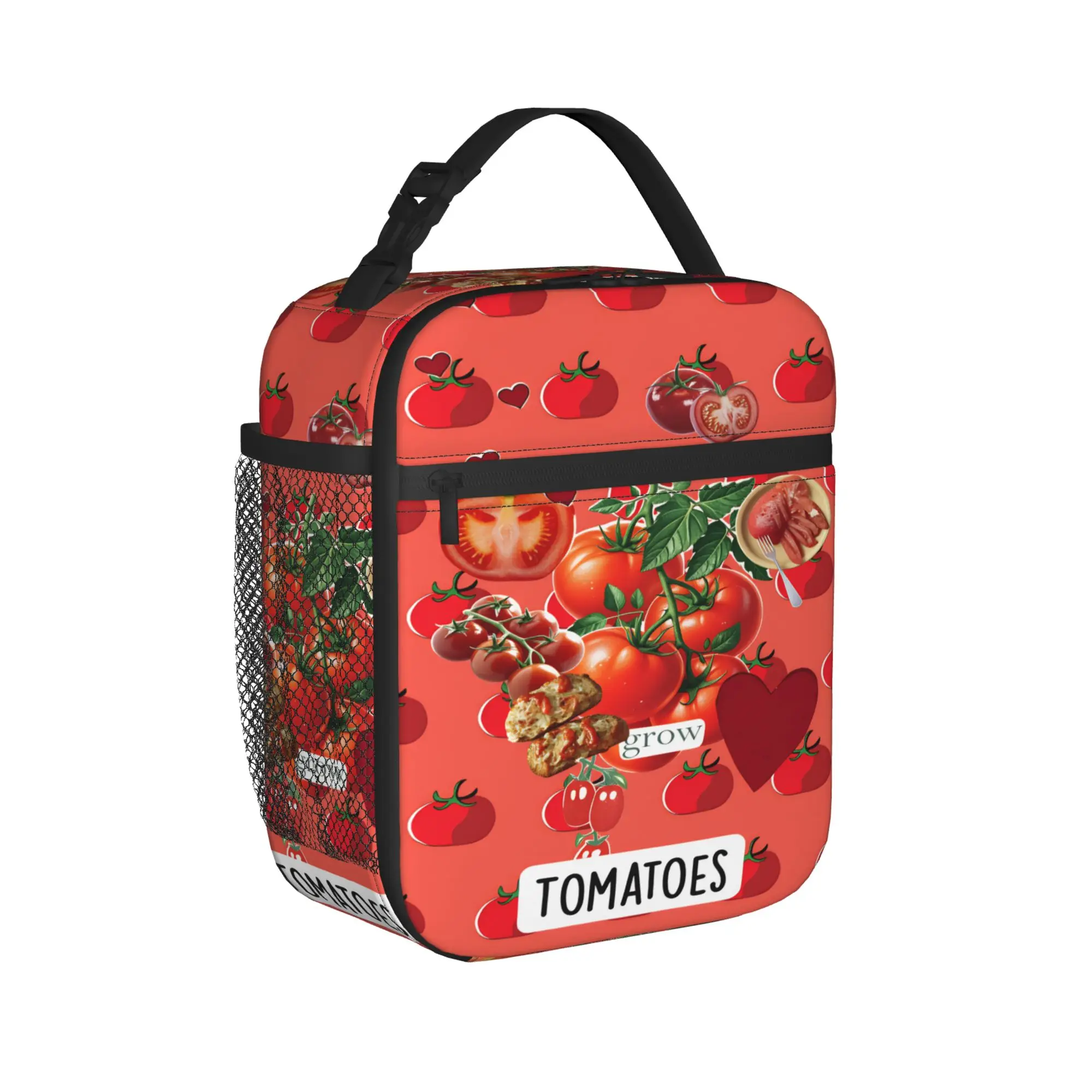 Tomato - Red Background Lunch Bag  Aesthetic Lunch Box Picnic Portable Thermal Tote Handbags For Adult Oxford Print Cooler Bag