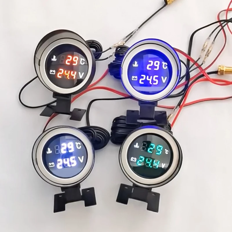 12V/24V Car LED Voltmeter Water Temperature Gauge Meter 8/10/12/14/16/17/21mm Sensor Universal Truck Motorcycle Digital Gauge