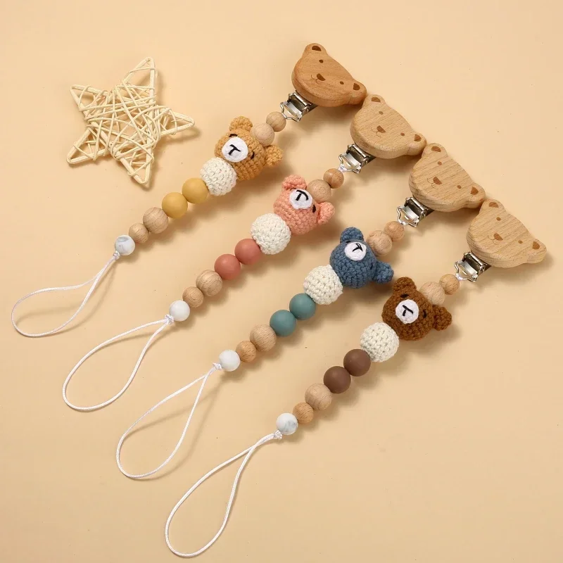 Baby Beech Wood Pacifier Clip Cartoon Animal Crochet Beads Silicone Nipple Chain for Teether Nursing Toys Baby Pacifier Chain view 2