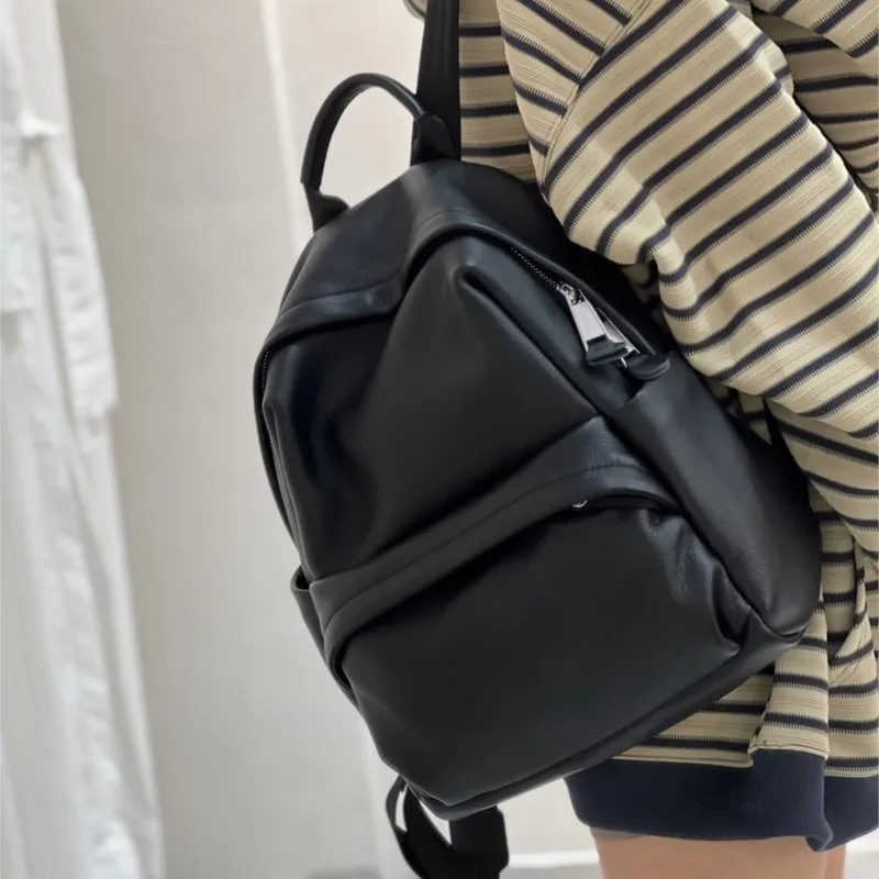 

FIRMRANCH простой универсальный кожаный рюкзак с головным слоем, женский большой вместительный мягкий кожаный рюкзак для компьютера, дорожная сумка черного цвета