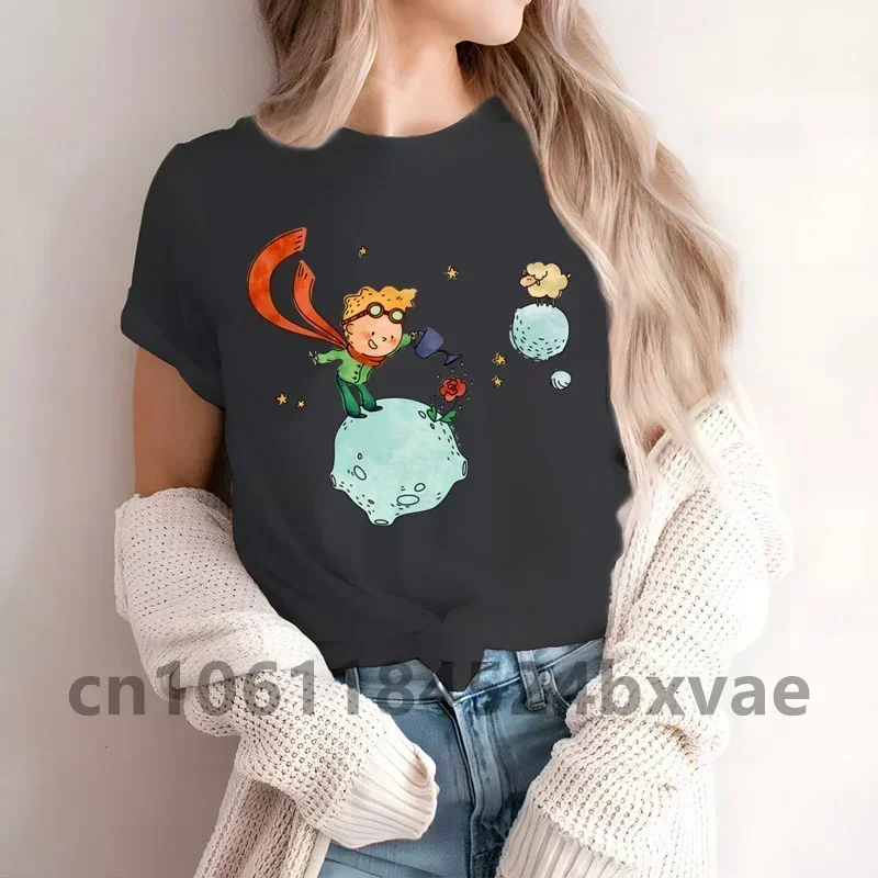 Little Prince Earth Space T-Shirt Women Short Sleeve Summer Fashion Tshirt Casual Black Fashion Tee Shirt O-Neck Tops