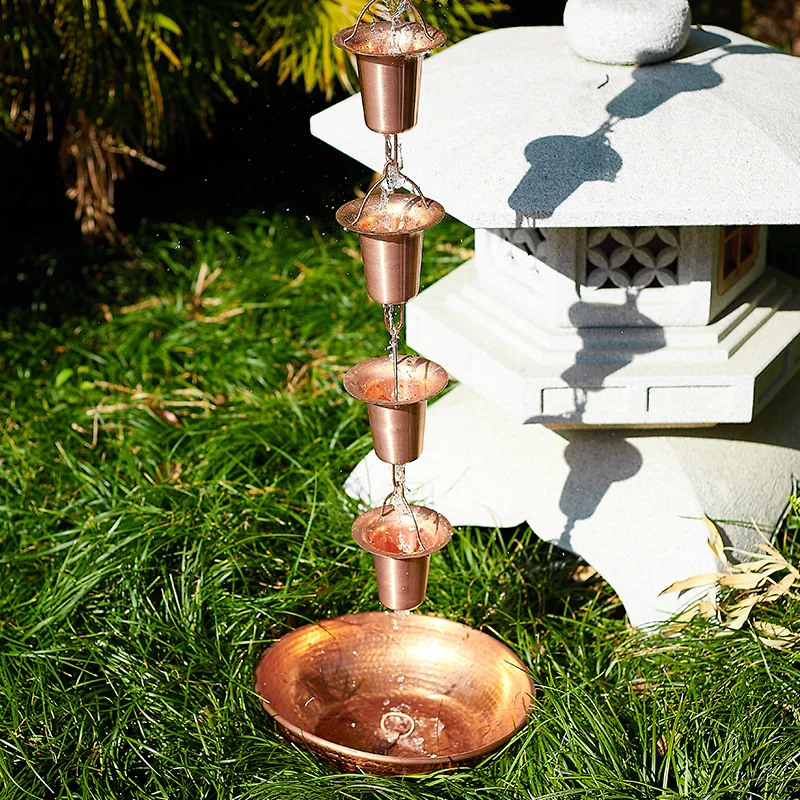 Cobre rojo al aire libre estilo japonés drenaje de techo Villa patio lluvia canalón agua decorativa cadena de gota