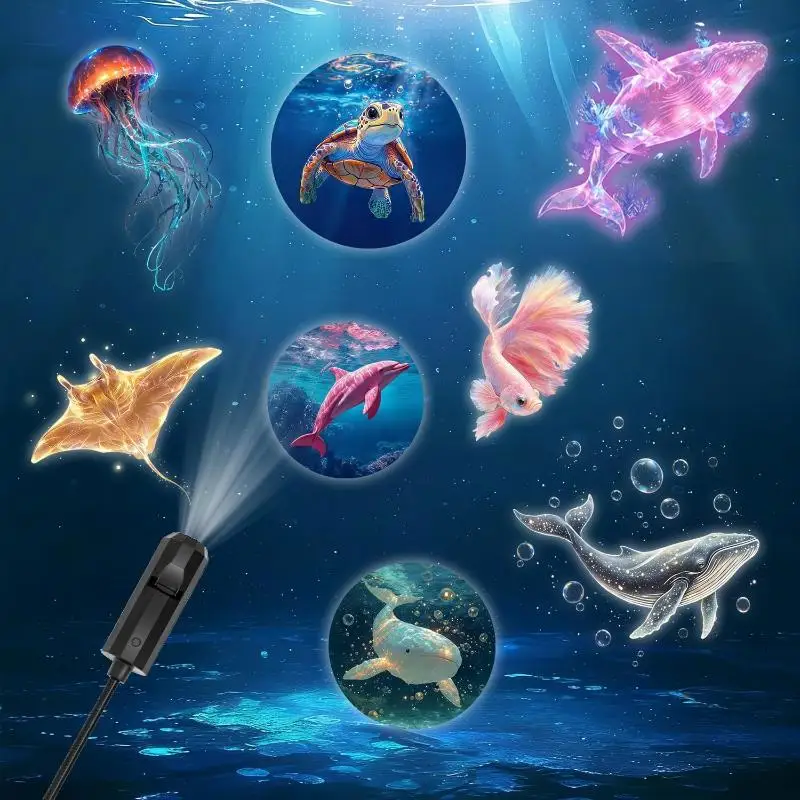 Led Usb Projector Light Ocean Projection Lamp With 8pcs Marine Life Light Panels Ceiling Decorative Night Light JJ2244
