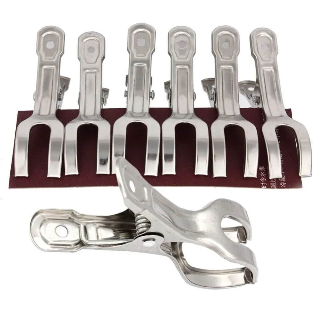 6Pcs Rustless Steel Clothes Clip Anti Slip Teeth Spring Loaded Structure Clothespin Solid Practical Laundry Peg Clothes Hanging