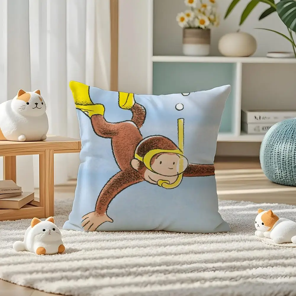 C-Curious G-george Animation Pillow Case Pillow Case Plush Fabric Soft Double Sided Print Home Sofa High Quality Cushion