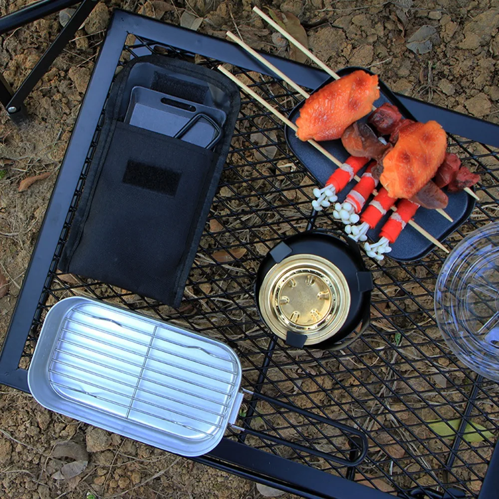 

Durable Iron Mini Barbecue Tray Portable Compact BBQ Grill Pan Easy to Clean With Handle Barbecue Plate Home Use