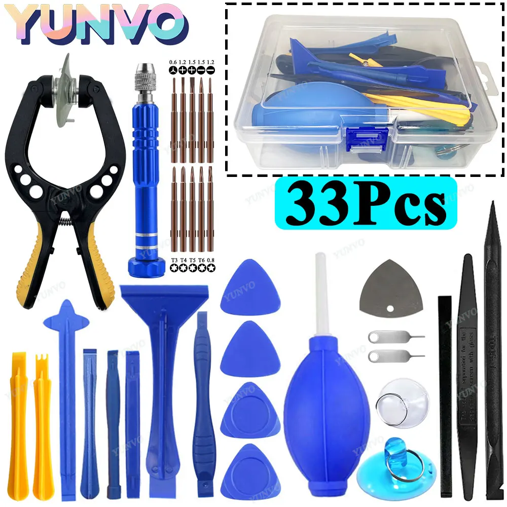 

33Pcs Mobile Phone Repair Tool Screwdriver kits Tablet Battery Disassembly Screen Opening Dust Cleaning Disassembly pentagon
