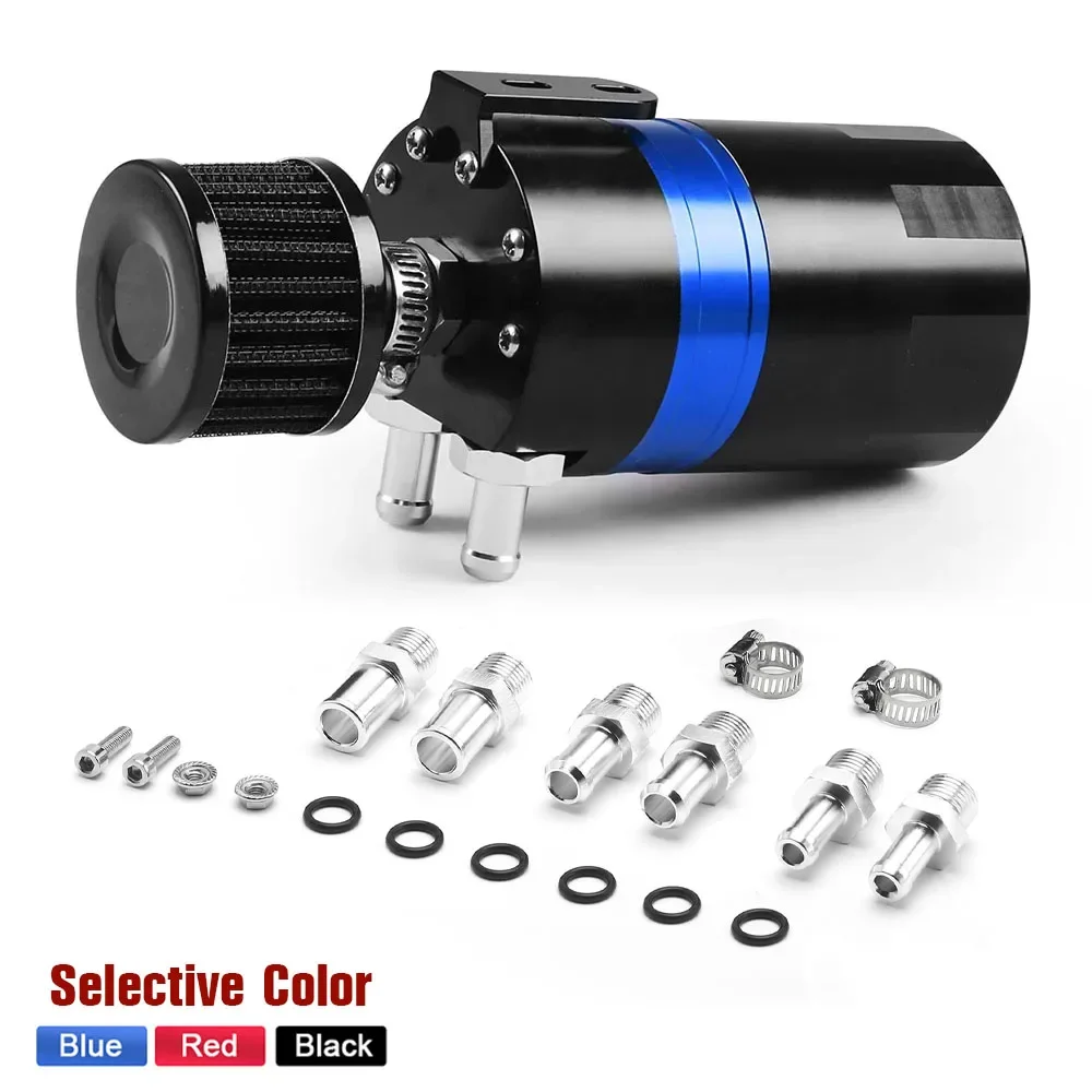 Aluminum Racing Oil Catch Breather Can Reservoir Tank Kit With Filter And 6 Fittings Universal Auto Parts