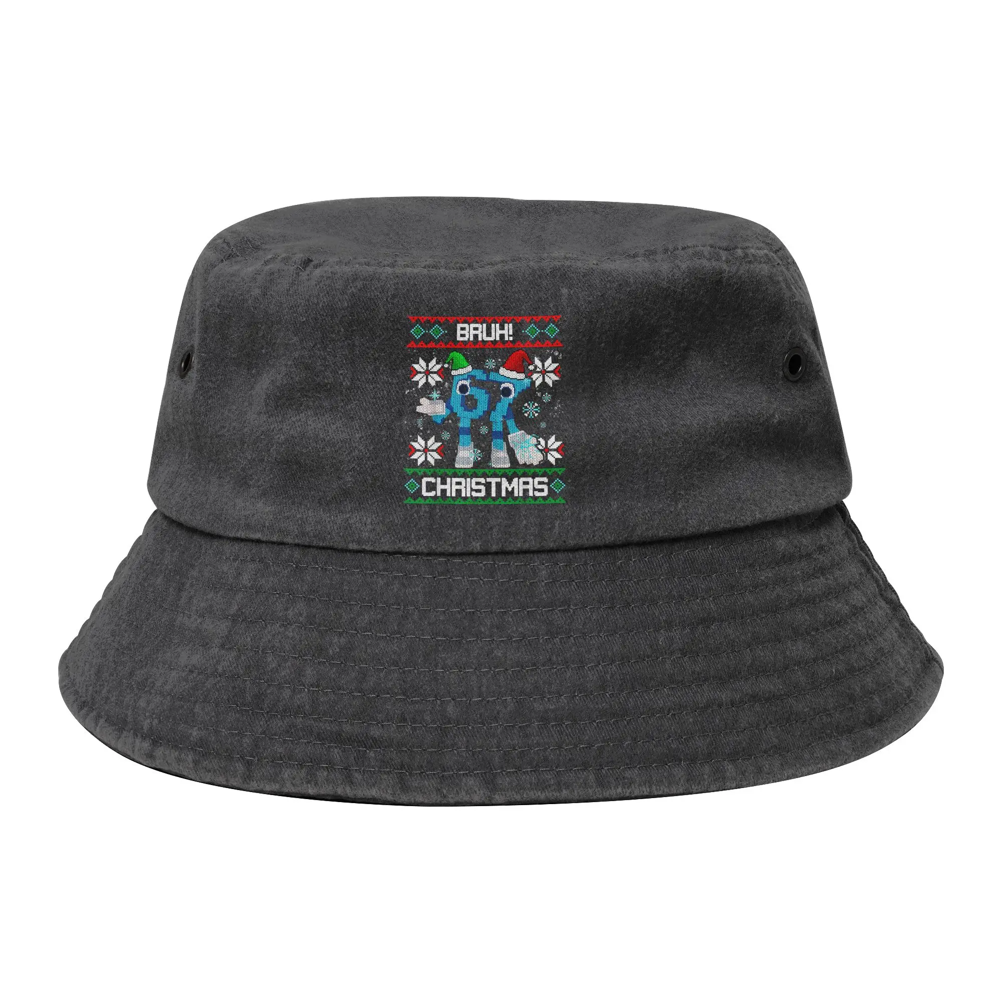 Bruh 67 Santa Christmas Funny Brainrot Bucket Hat for Women Men Summer Distressed Cotton Field Hat for Outdoor Fisherman Hat
