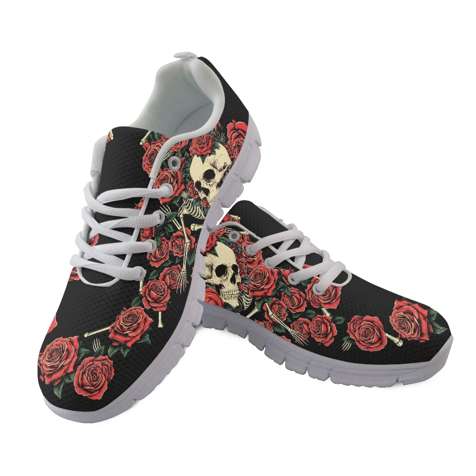 Coloranimal Skull Red Rose Lightweight Tennis Shoes for Men Mesh & EVA Sole Walking Sneakers New Trend