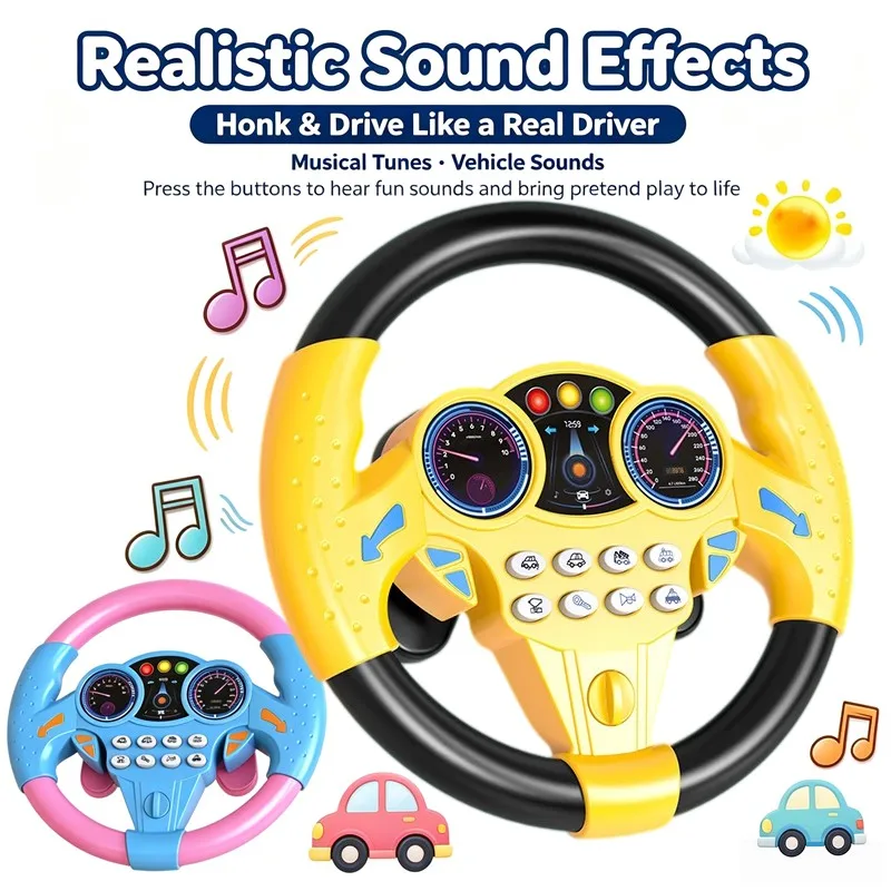 Educational Children Simulated Steering Wheel Toy 360-Degree Rotating Music Fun Driving Game For Kids Christmas New Year Gift