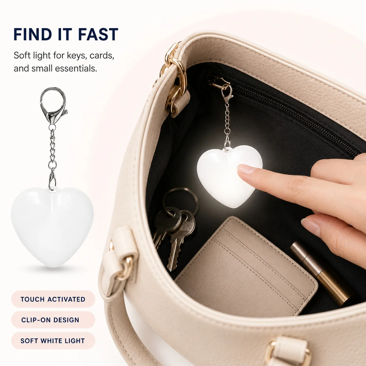 USB-C Charging Touch Control Bag Light Keychain Portable LED Keyhole Lamp Purse Charm Handbag Accessory Gift for Women and Girls