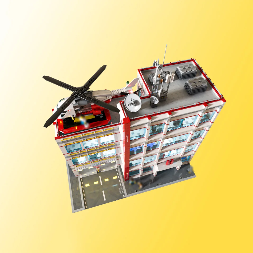 6030PCS GENERAL HOSPITAL MOC Modular Architecture 64x32 With Helicopter Building Blocks DIY Toy Brick Children's Birthday Gifts