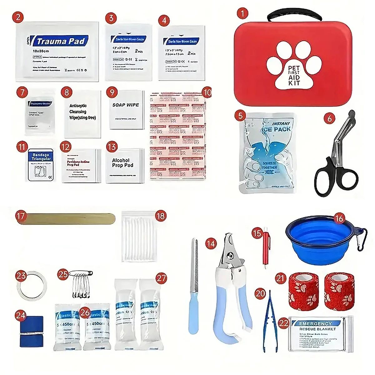 Compact pet First Aid kit for dogs and cats - emergency supplies, camping and backpacks