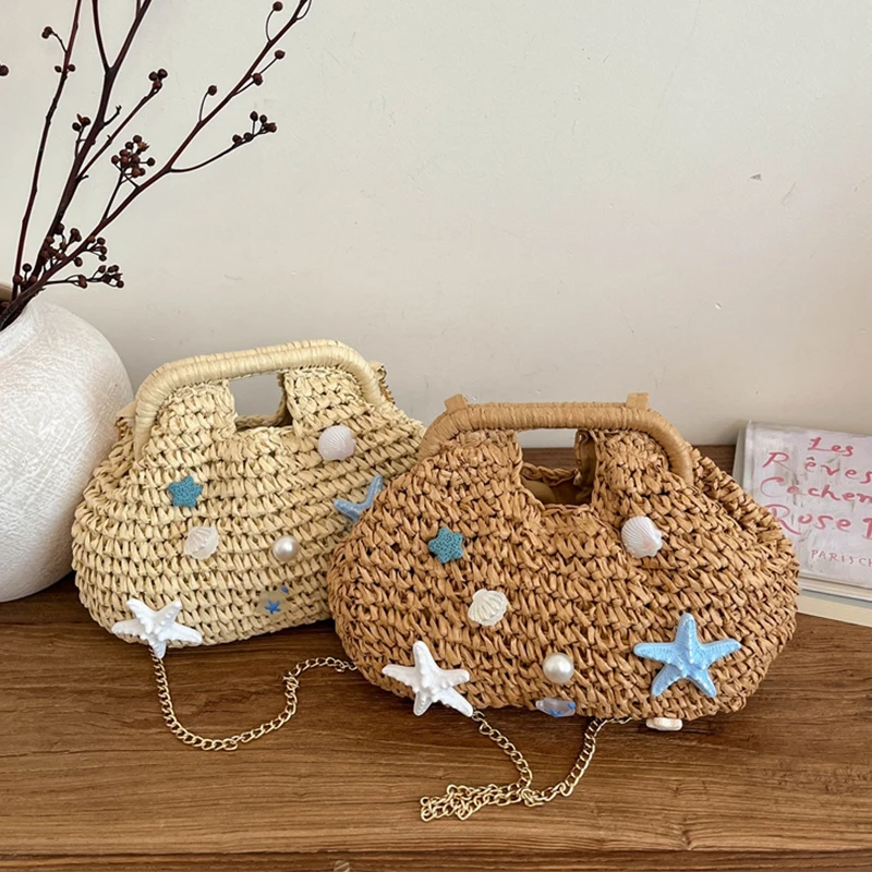 

Bohemian Straw Beach Bags For Women Hobo Handmade Woven Shoulder Crossbody Bag Fashion Cloud Handbag Clutch Purse