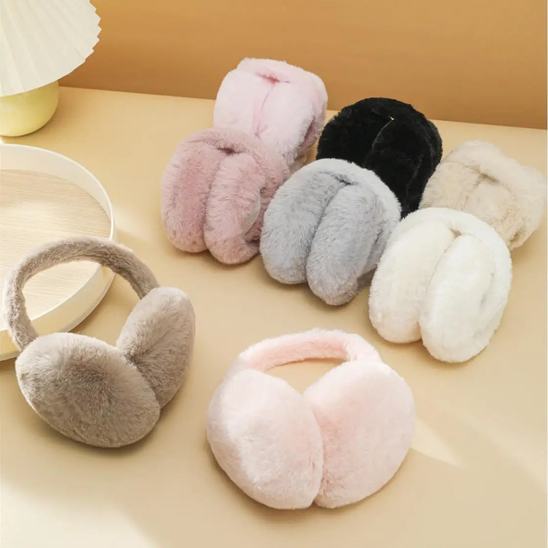 พับ Plush Earmuffs ผู้หญิงฤดูหนาว WARM Earflaps Unisex หูฟังแบบพกพากลางแจ้งแฟชั่นสีทึบ Frostproof Earcover