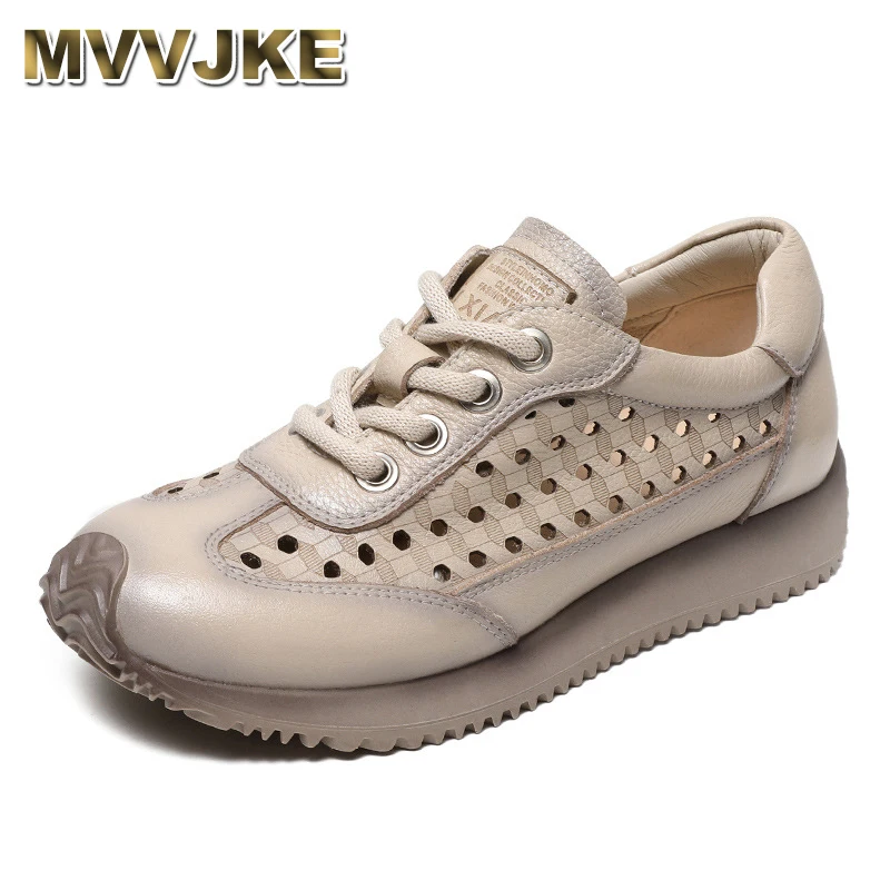 Summer New Top Layer Cowhide Sneakers Casual Shoes 2024 Genuine Leather Hollow Hole Shoes Versatile Non-slip Trend Shoes