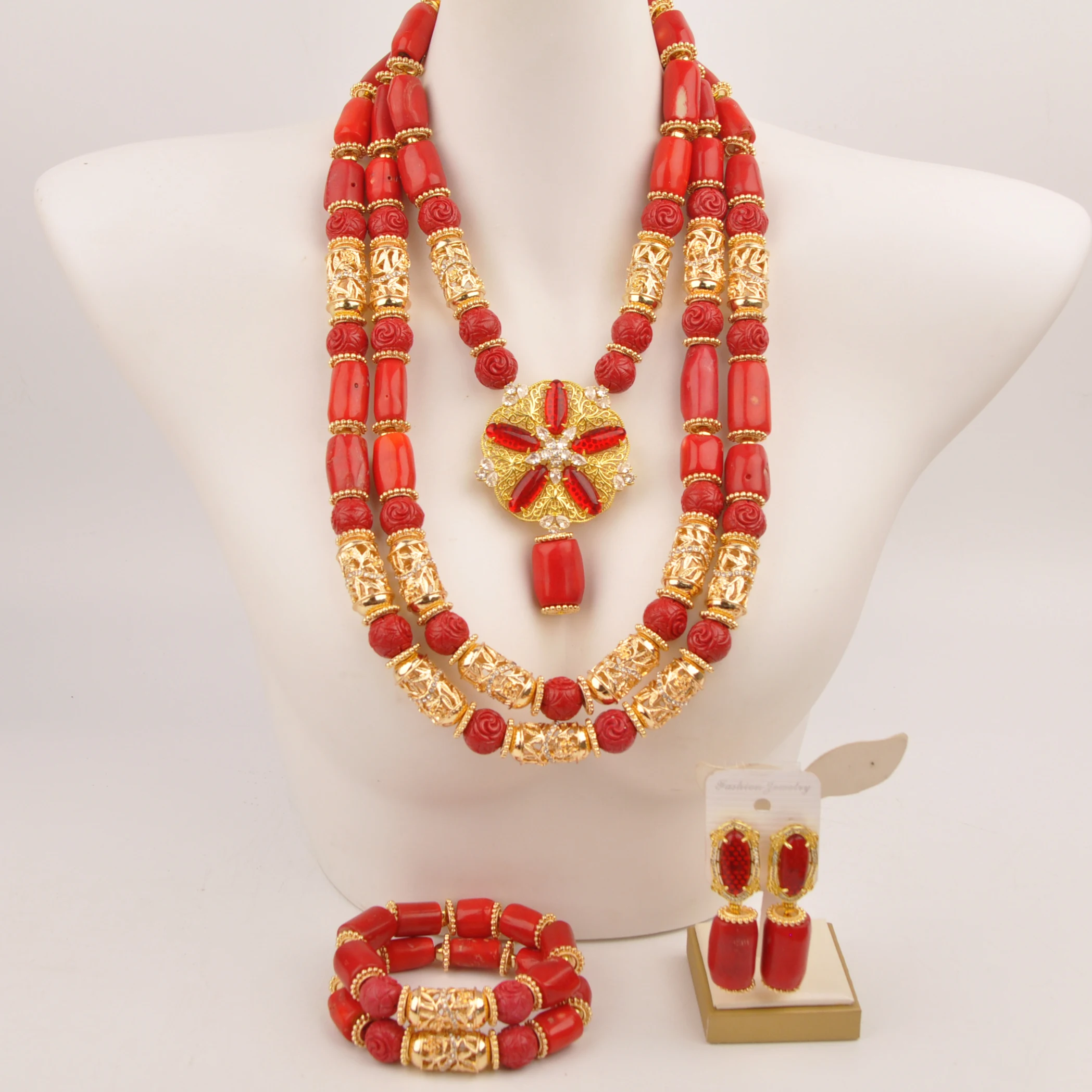

Nigerian Wedding African Beads Coral Jewelry Set