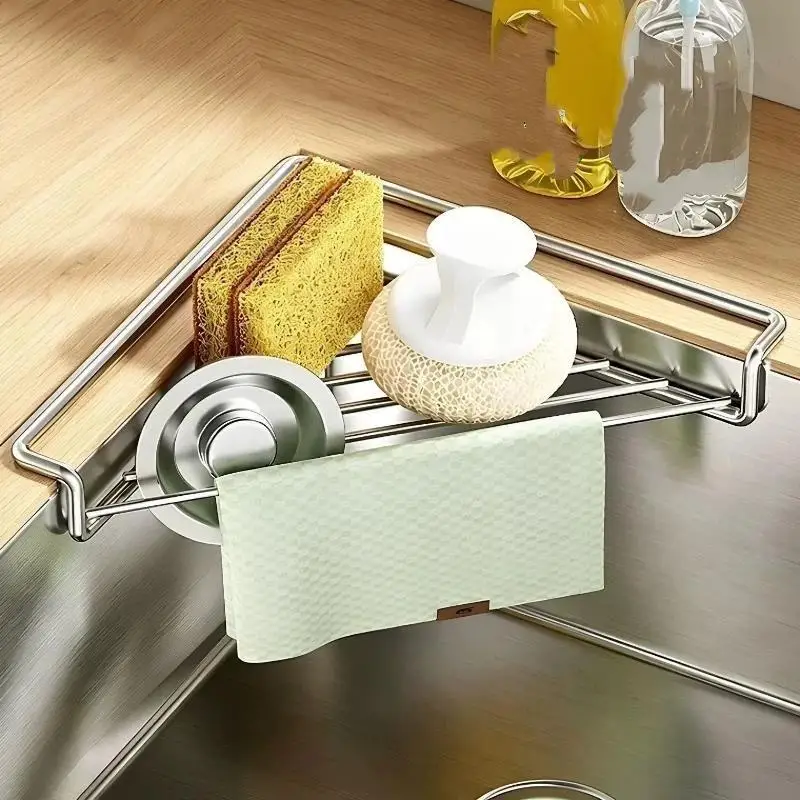 Triangle Stainless Steel Sink Drain Rack Rustproof Large Capacity Drainable Kitchen Caddy for Sponge Soap Storage