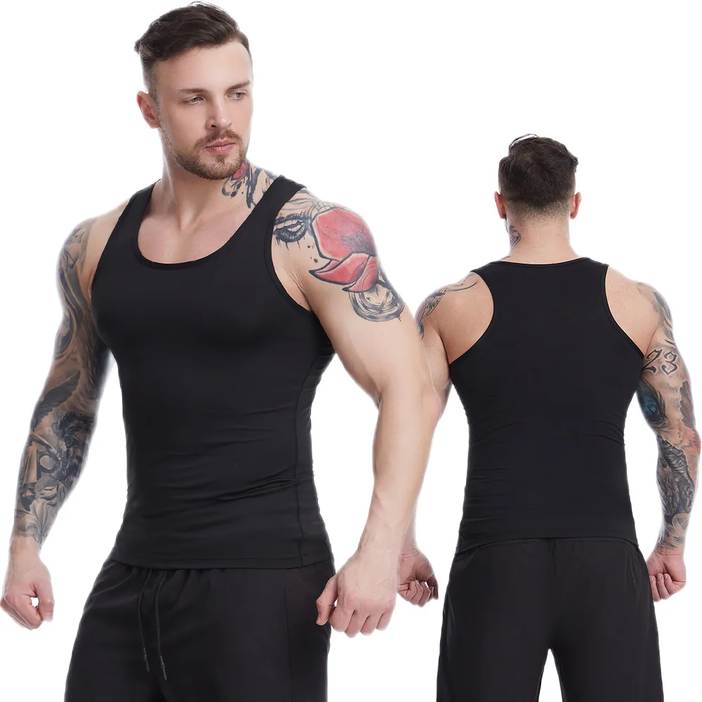 Chaleco deportivo para hombre, camiseta sin mangas, Top corto para Fitness, ropa deportiva para correr, entrenamiento, ropa de correr, blanco y negro