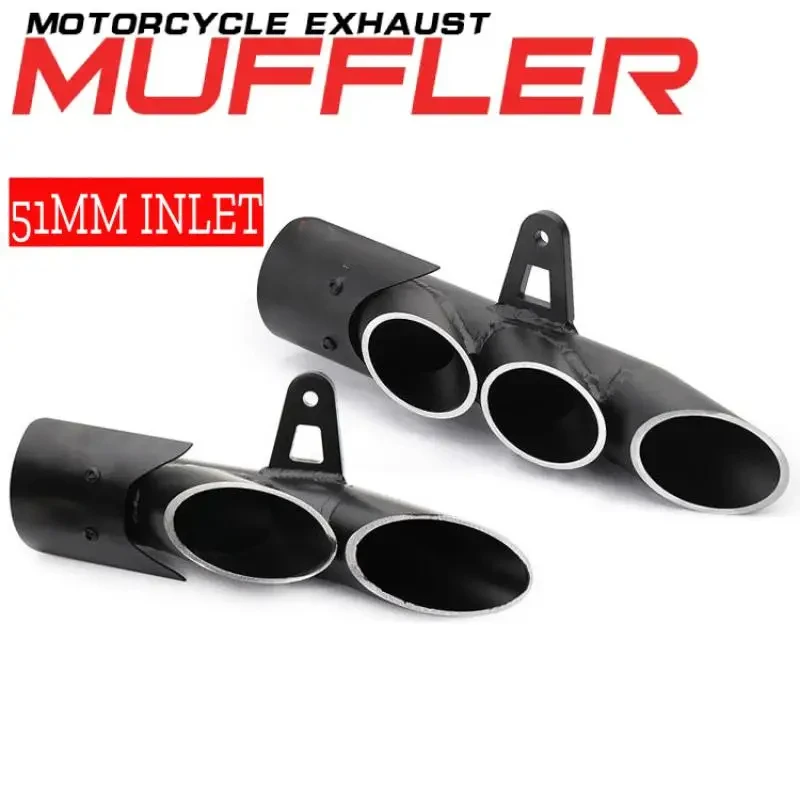 Motorcycle Exhaust Muffler Double Hole Big Row Blast Street Exhaust Pipe for R6 Z900 Zx6r Cbr500r Gsxr1000 Stainless Steel