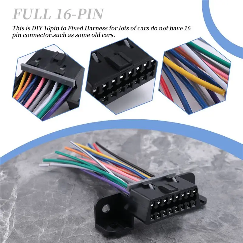 A82M-Full 16 Pin J1962F OBD2 Female To Male DIY Fixed Harness Adapter Connector Plug Dash Port Cable