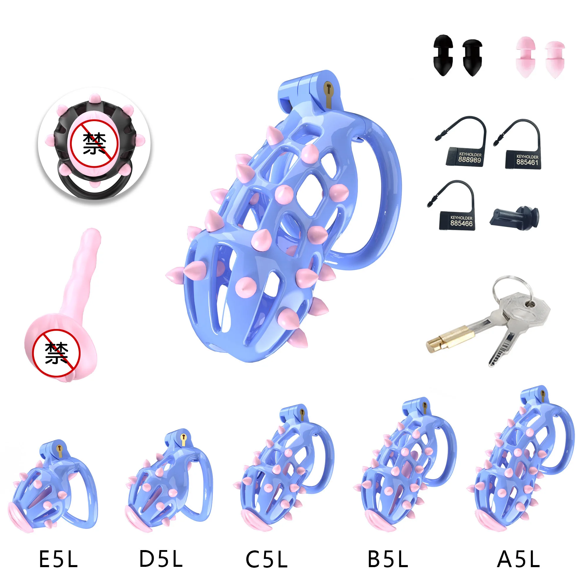 BDSM Removable Spike Sissy Chastity Cage 5 Sizes Cage&5 Sizes Penis Ring ์ ์กฐ๋ Penis Lock Male Adult Products Couples Erotica 18+