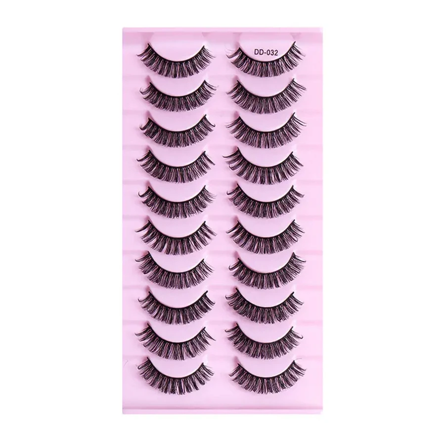 10 أزواج من الرموش الرقيقة المخططة الروسية ثلاثية الأبعاد المتينة القابلة لإعادة الاستخدام بطول 10-16 ملم، رموش مجعدة، مكياج تمديد