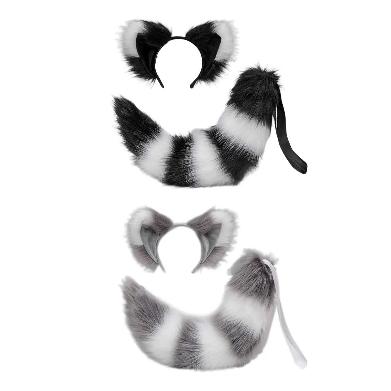 Plush Cats Ears Long Tail Cosplay for Stage Shows Animal Themed Parties