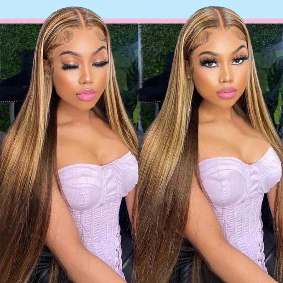 Highlight Honey Blonde Straight Human Hair Wigs For Women 4x4 Closure Wig Colored 13x4 HD Lace Frontal Wig Pre Plucked