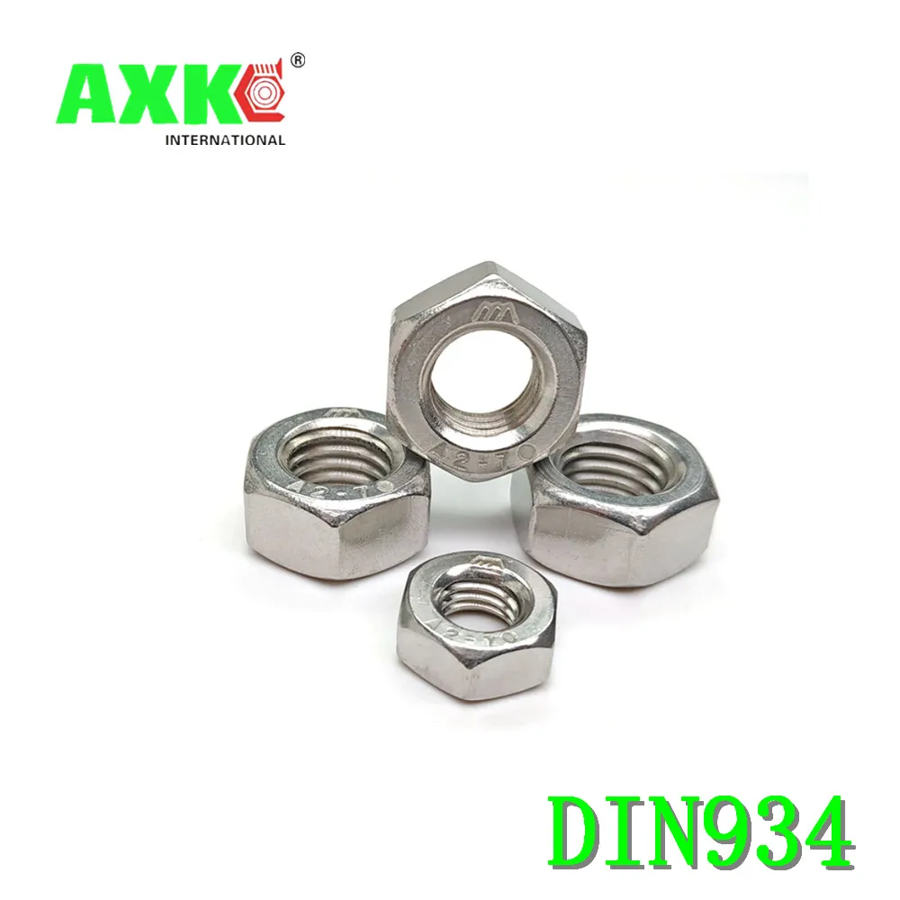 DIN934  A2 304 Stainless Steel Hex Hexagon Nut for M1 M1.2 M1.4 M1.6 M2 M2.5 M3 M4 M5 M6 M8 M10 M12 M16 M20 M24 Screw Bolt