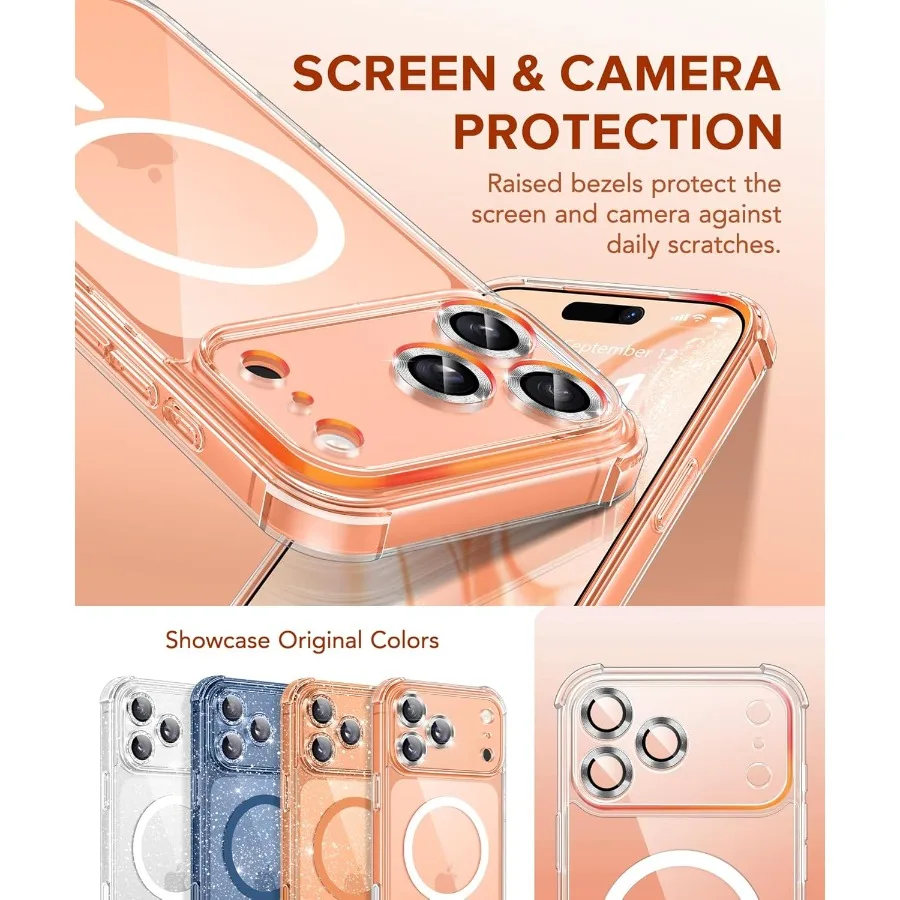 حافظة حماية شفافة مضادة للصدمات لهاتف iPhone 17 Pro Max 6.9 مع تصميم MagSafe المضاد للاصفرار