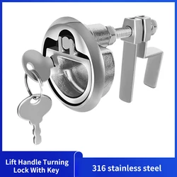 Alastin 316 Stainless Steel Latch Flush Pull Turning Lock Lift Handle for Boat Deck Hatch Doors with 2 Keys Marine Accessories