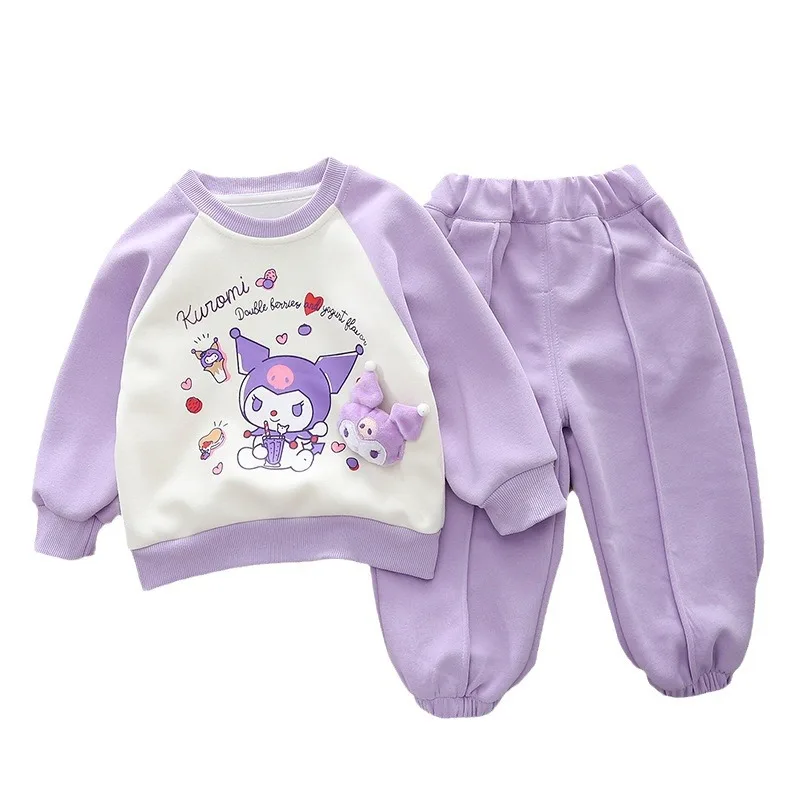 

2024 Spring Autumn Baby Girls Clothes Set Sanrio Children Kuromi MyMelody Long Sleeved Sweatershirt + Pants 2pcs Kids Tracksuit