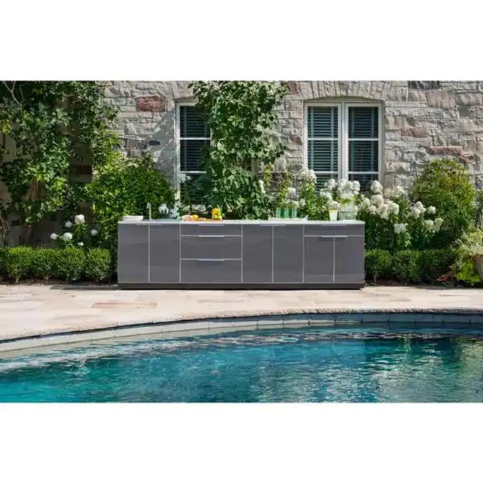 Customized Bbq High Gloss Cabinet Modern Design Outdoor Stainless Steel Kitchen Cabinet With Pull Out Storage