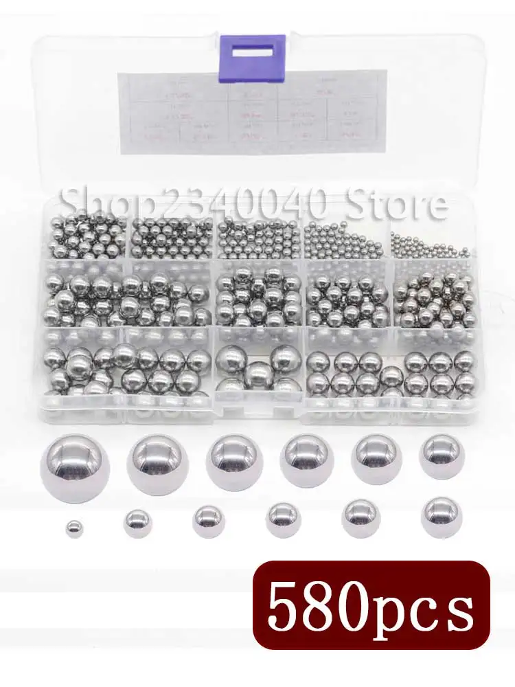 580Pcs 12 Size Precision Steel Bearing Steel Ball Assortment Kit 1/4