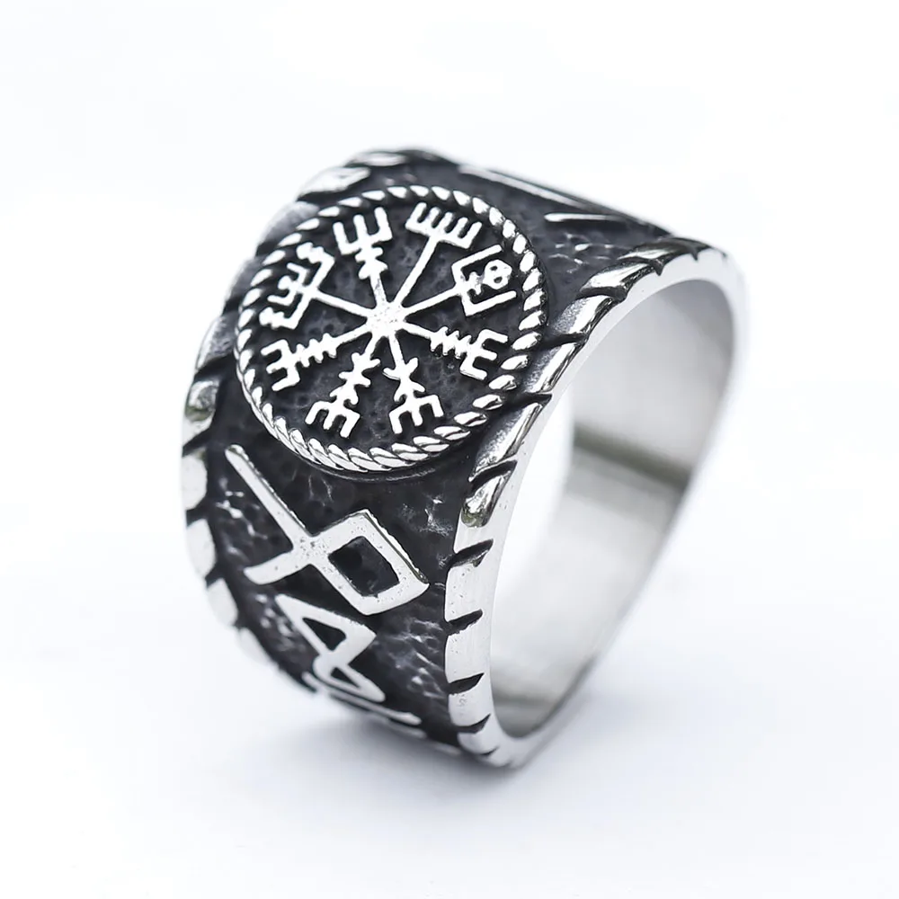 Vintage Domineering Stainless Steel Viking rune and  Vegvisir Ring For Men Boy Nordic Fashion Amulet Jewelry Gifts Dropshipping